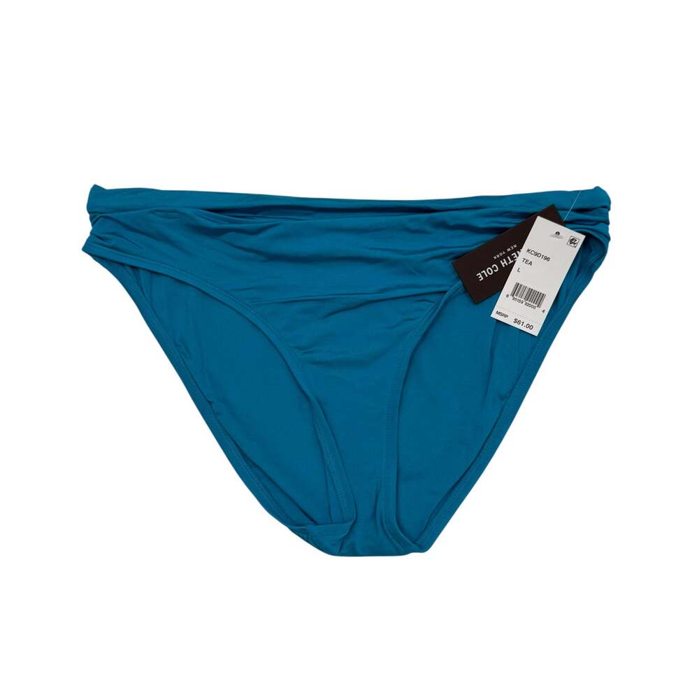 Kenneth Cole NY Bikini Bottom Women's Size Large NWT Ruched Hipster Teal Swim